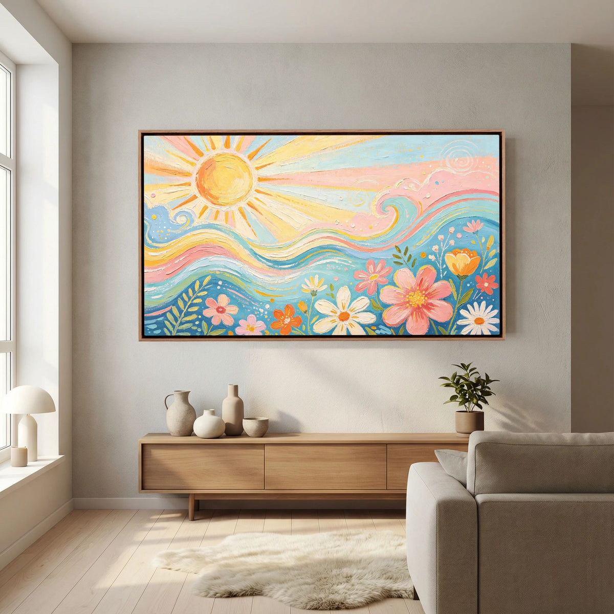 Azure Breeze & Petals Canvas Wall Art