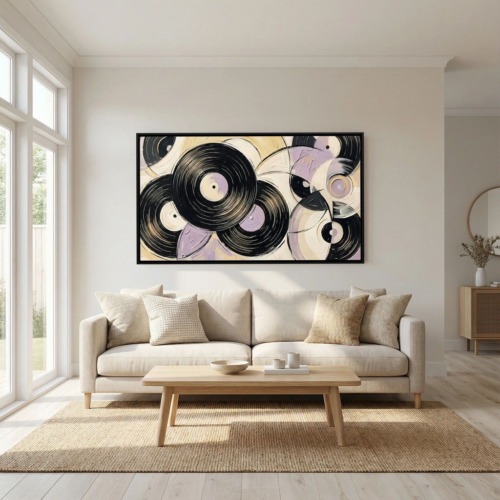 vinyl purest yellow & mauve canvas wall art ( usa frames )