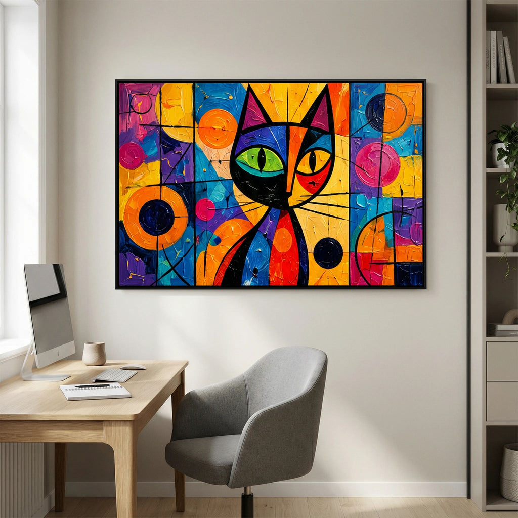 Stained Glass Whisker - Modern Abstract Picasso style Cat Canvas Wall Art - Copy