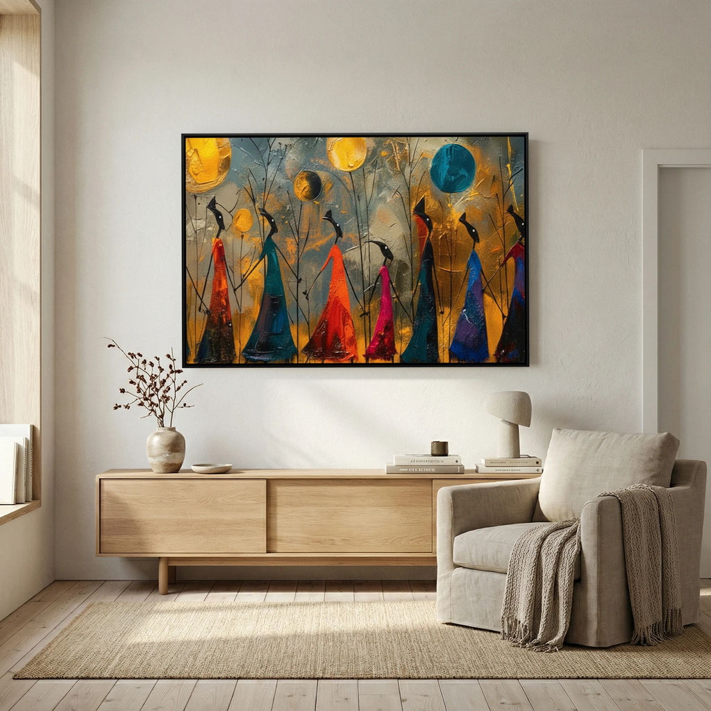 Stylized Silhouettes Tribal African Canvas Art
