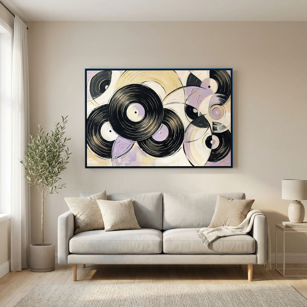 Vinyl purest yellow & mauve canvas wall art