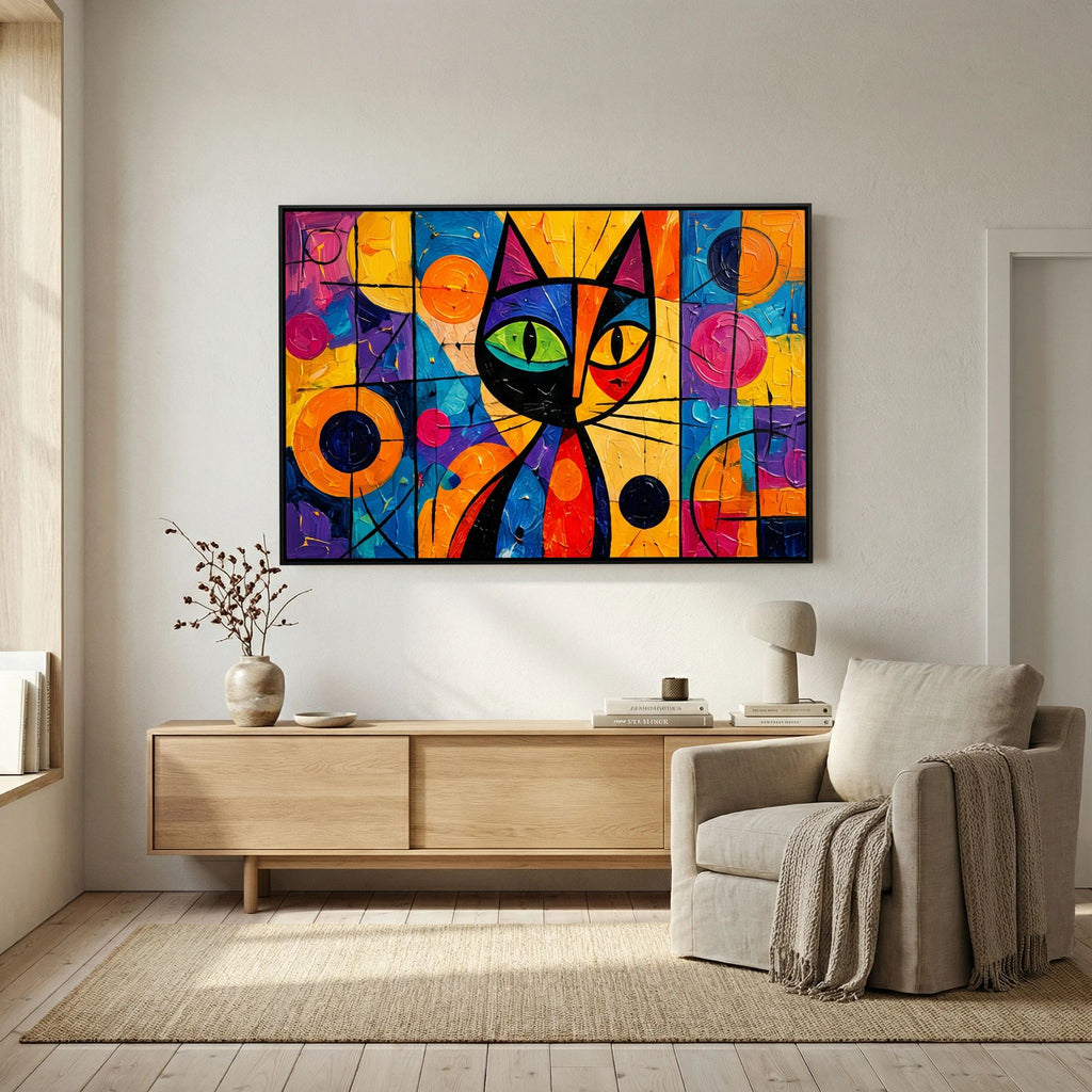 Stained Glass Whisker - Modern Abstract Picasso style Cat Canvas Wall Art - Copy