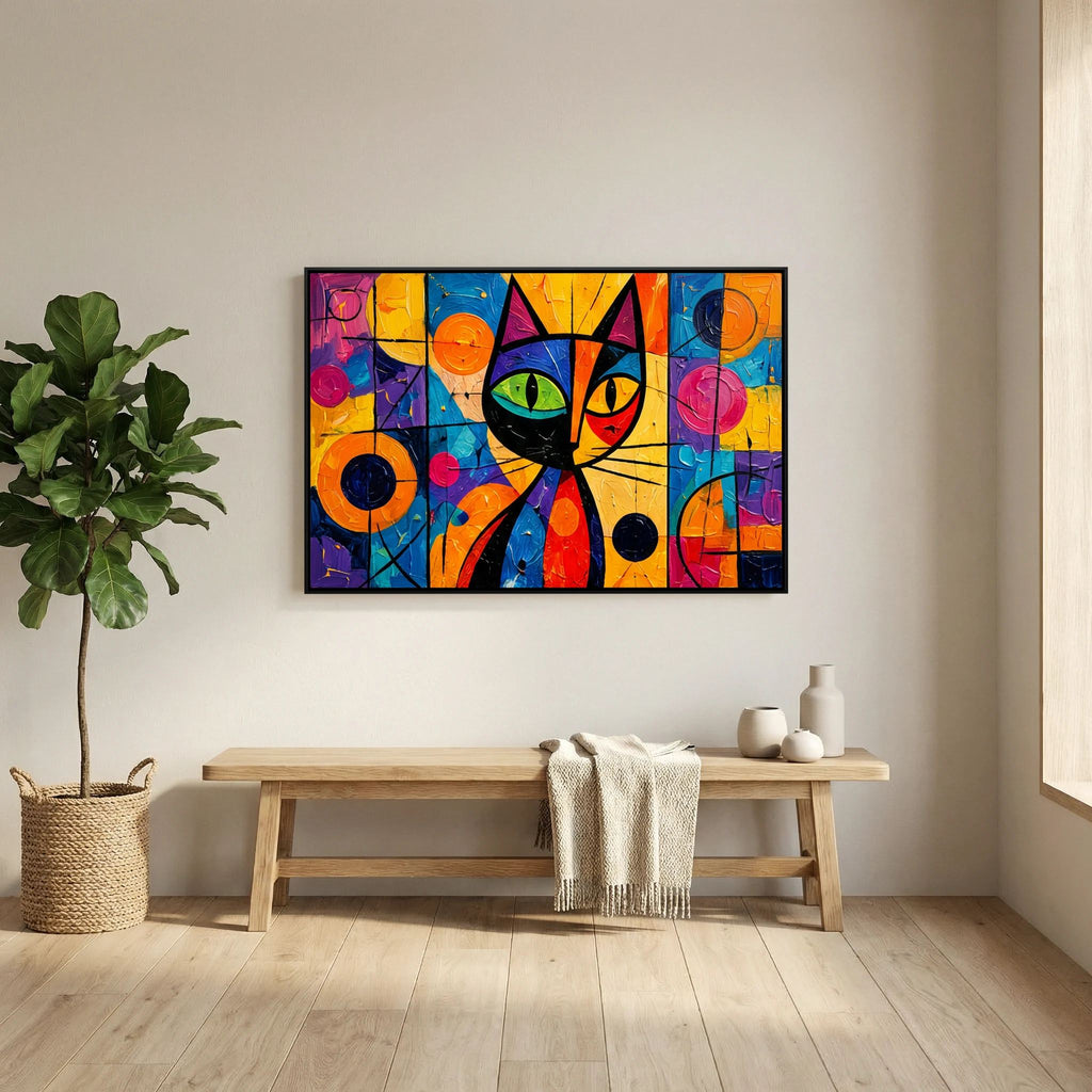 Stained Glass Whisker - Modern Abstract Picasso style Cat Canvas Wall Art - Copy
