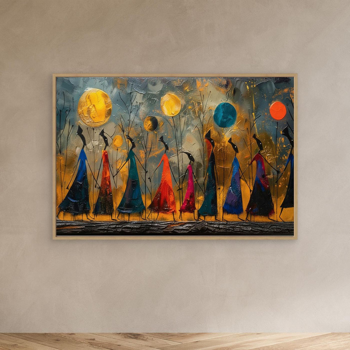 Stylized Silhouettes Tribal African Canvas Art