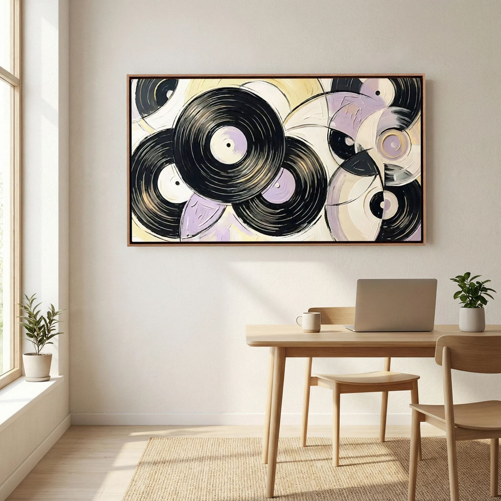 vinyl purest yellow & mauve canvas wall art ( usa frames )