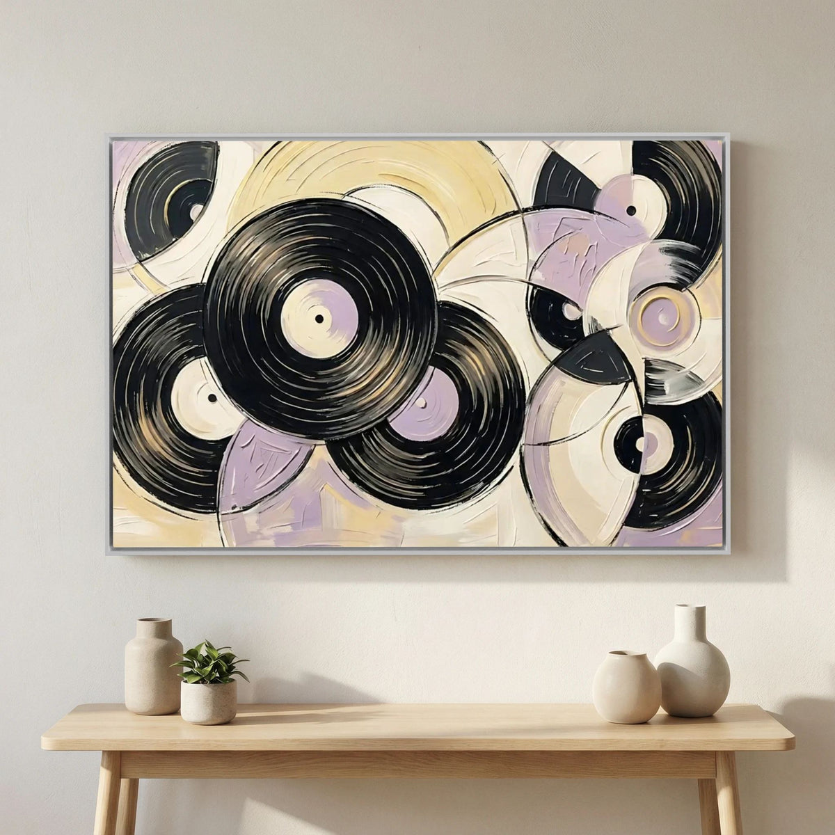 Vinyl purest yellow & mauve canvas wall art