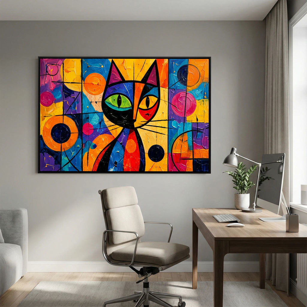 Stained Glass Whisker - Modern Abstract Picasso style Cat Canvas Wall Art - Copy