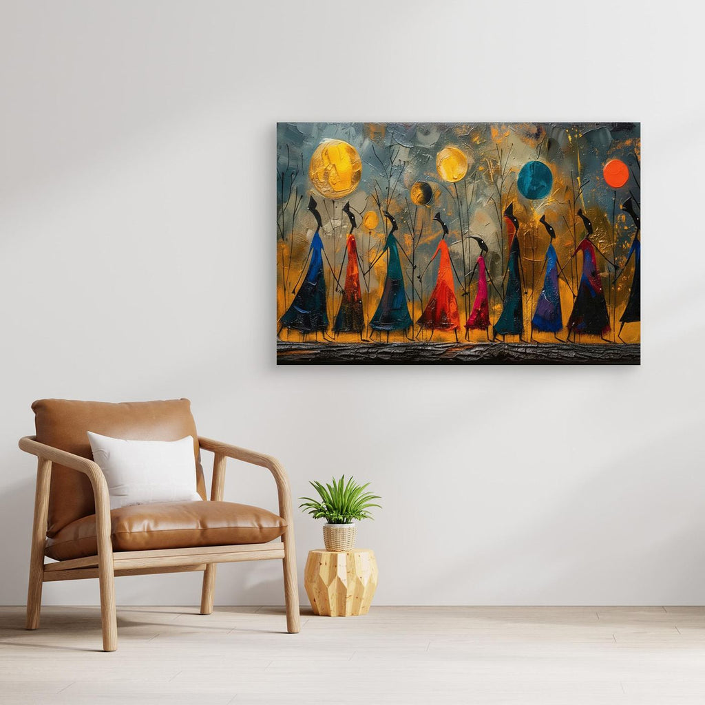 Stylized Silhouettes Tribal African Canvas Art