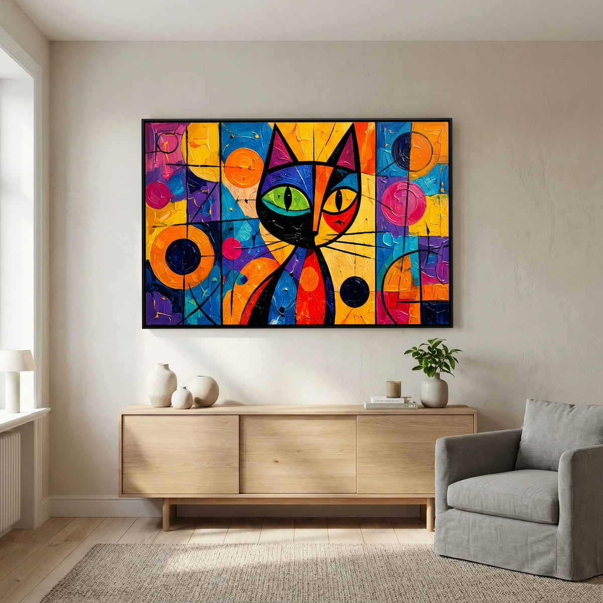 Stained Glass Whisker - Modern Abstract Picasso style Cat Canvas Wall Art - Copy