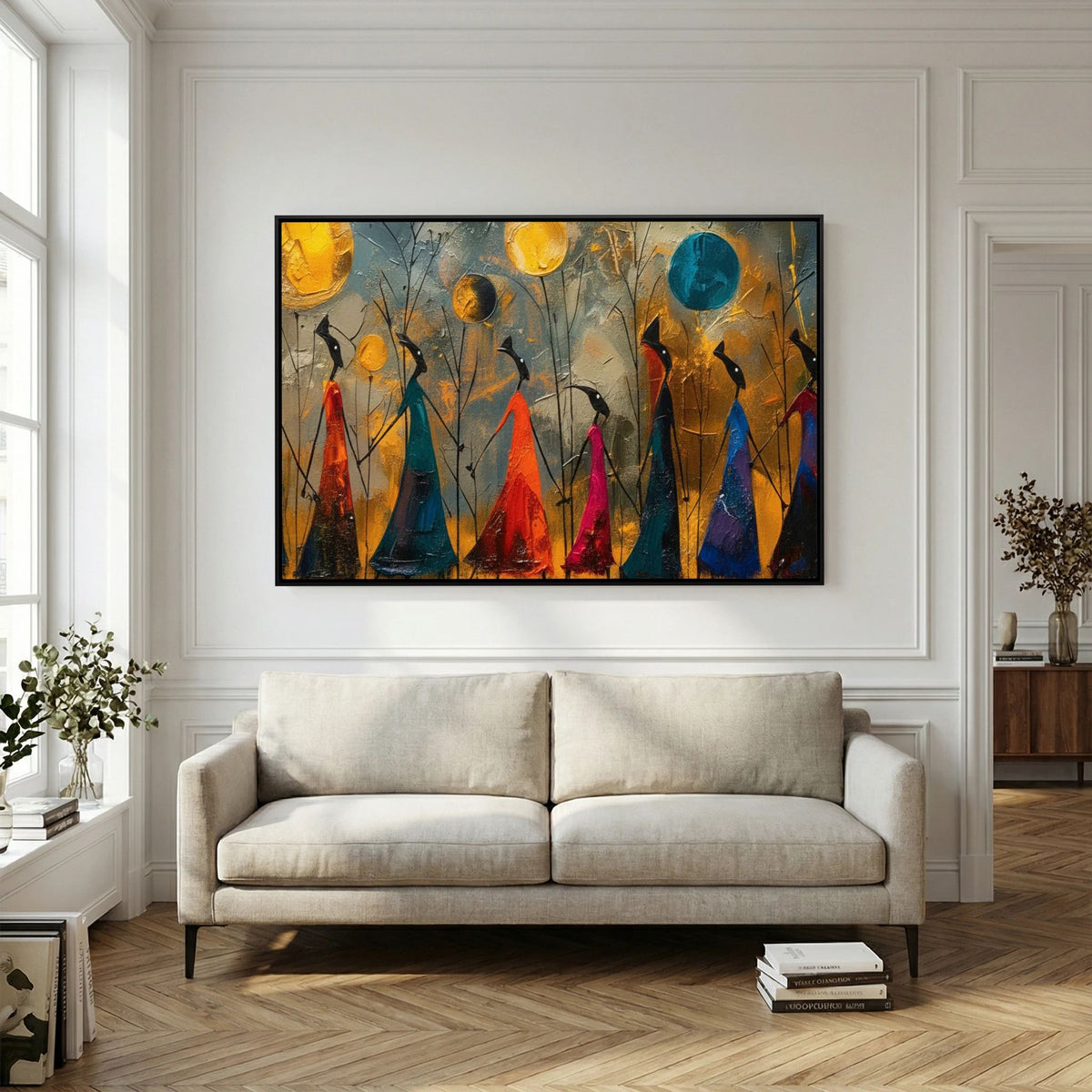 Stylized Silhouettes Tribal African Canvas Art