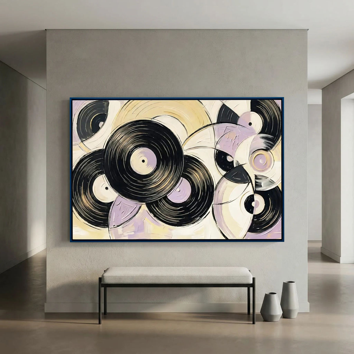 Vinyl purest yellow & mauve canvas wall art